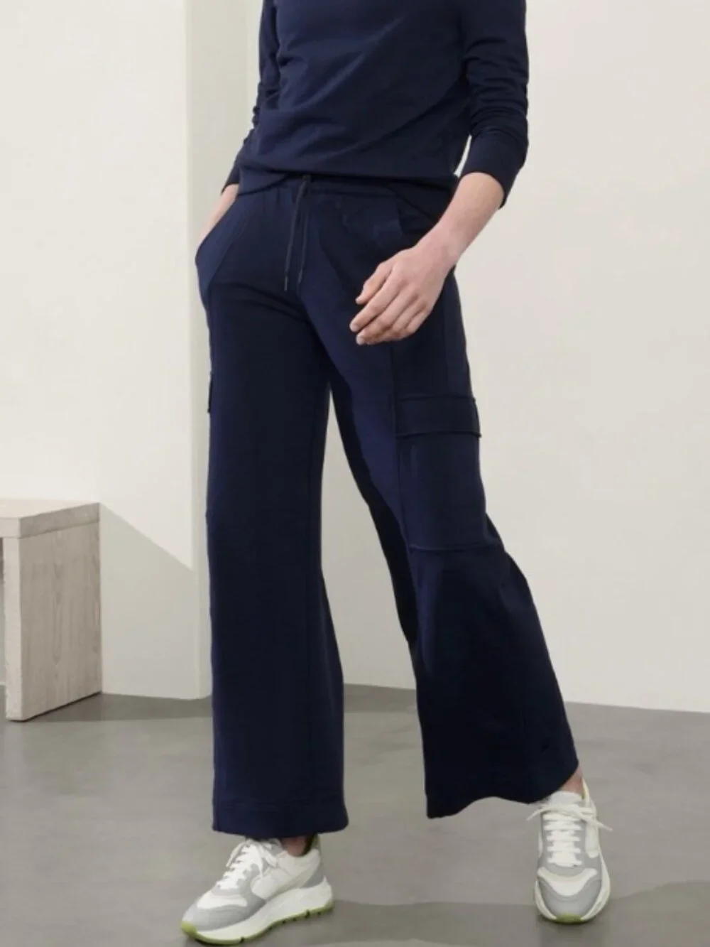 Athleta Retroterry High Rise Wide Leg Cargo Pant Navy Blue‎ XL